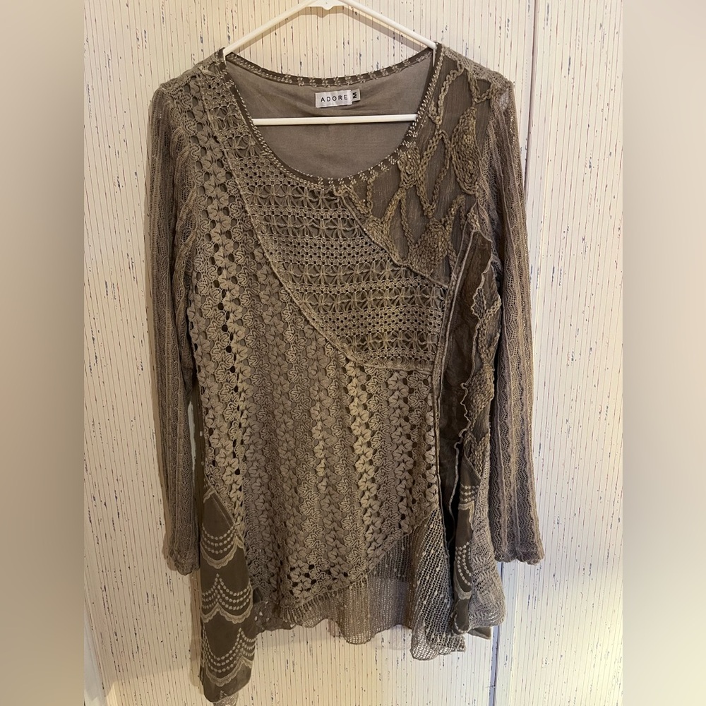 Adore Taupe Blouse with Floral Accents
